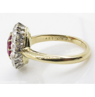 RESERVED... AGL 2.31ct Antique Vintage Victorian Dark Red Burma Ruby Diamond Engagement Wedding Cluster 18k Yellow Gold Ring