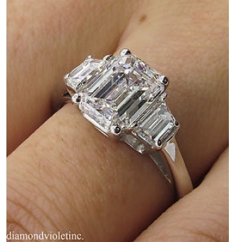 RESERVED... GIA 2.54CT Estate Vintage Emerald cut Diamond 3 stone Engagement Wedding Platinum Ring 