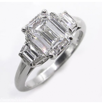 RESERVED... GIA 2.54CT Estate Vintage Emerald cut Diamond 3 stone Engagement Wedding Platinum Ring 