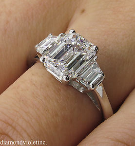 RESERVED... GIA 2.54CT Estate Vintage Emerald cut Diamond 3 stone ...