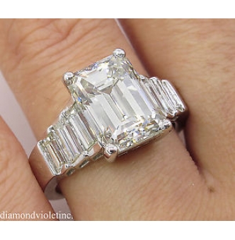 5.82ct Estate Vintage Emerald Diamond Engagement Wedding 18k White Gold Ring 
