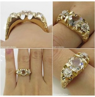 RESERVED... Antique Vintage Rose cut Diamond 3 Stone Engagement Wedding 18k Yellow Gold Ring 