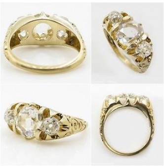 RESERVED... Antique Vintage Rose cut Diamond 3 Stone Engagement Wedding 18k Yellow Gold Ring 