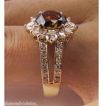 RESERVED... GIA 4.03ct Estate Vintage Fancy Cognac Round Diamond Cluster Engagement Wedding 18k Rose Gold Ring 