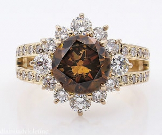 RESERVED... GIA 4.03ct Estate Vintage Fancy Cognac Round Diamond Cluster Engagement Wedding 18k Rose Gold Ring 