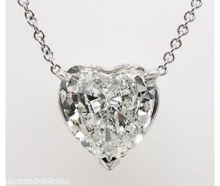 RESERVED... 3.05ct Estate Vintage Heart Diamond Pendant Necklace in 18k White Gold EGL USA