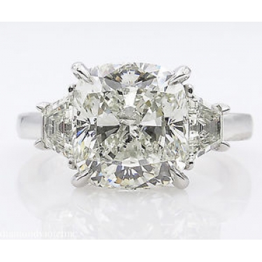 RESERVED...GIA 4.50ct Estate Vintage Cushion Diamond Three Stone Engagement Wedding Platinum Ring 