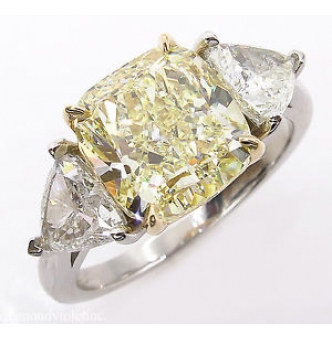 RESERVED...GIA 4.50ct Estate Vintage Fancy Yellow Cushion 3 Stone Engagement Wedding Platinum/ 18k Yellow Gold Ring 