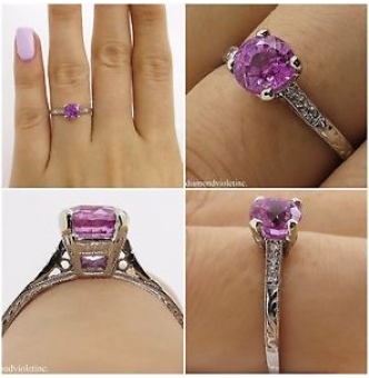 RESERVED... 1.36ct Antique Vintage Art Deco Pink Sapphire Diamond Engagement Wedding Platinum Ring EGL USA