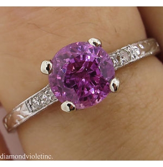 RESERVED... 1.36ct Antique Vintage Art Deco Pink Sapphire Diamond Engagement Wedding Platinum Ring EGL USA