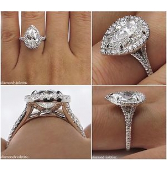 RESERVED...GIA 3.01ct Estate Vintage Pear Diamond Halo Engagement Wedding Platinum Ring 