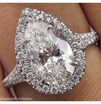 RESERVED...GIA 3.01ct Estate Vintage Pear Diamond Halo Engagement Wedding Platinum Ring 
