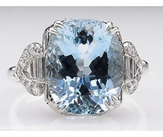 RESERVED.. GIA 4.74ct Antique Vintage Aquamarine Diamond Engagement Wedding Platinum Ring