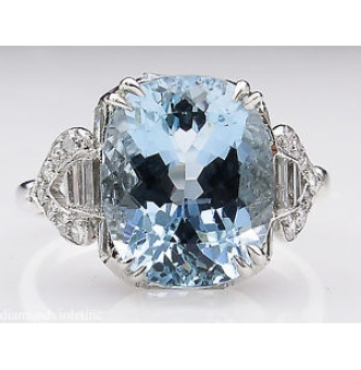 RESERVED.. GIA 4.74ct Antique Vintage Aquamarine Diamond Engagement Wedding Platinum Ring