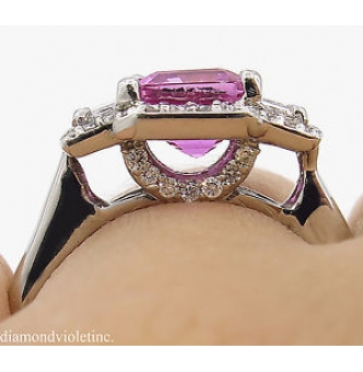 RESERVED... AGL 3.03ct Estate Vintage No Heat Pink Sapphire Diamond 3 Stone Engagement Wedding 18k White Gold Ring 