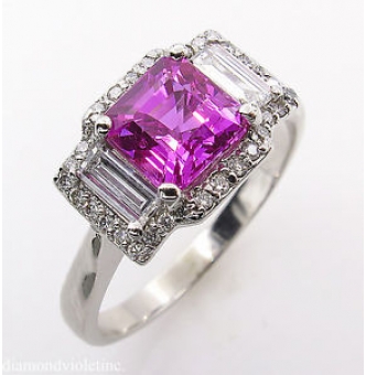 RESERVED... AGL 3.03ct Estate Vintage No Heat Pink Sapphire Diamond 3 Stone Engagement Wedding 18k White Gold Ring 