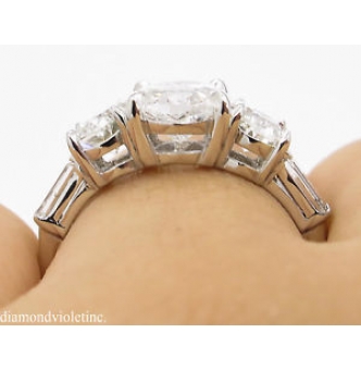 RESERVED... GIA 3.45ct Estate Vintage Oval Cut Diamond Three Stone Engagement Wedding Platinum Ring 