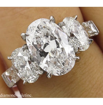 RESERVED... GIA 3.45ct Estate Vintage Oval Cut Diamond Three Stone Engagement Wedding Platinum Ring 