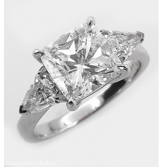 RESERVED... GIA 2.82ct Estate Vintage Cushion Diamond Three Stone Engagement Wedding Platinum Ring 