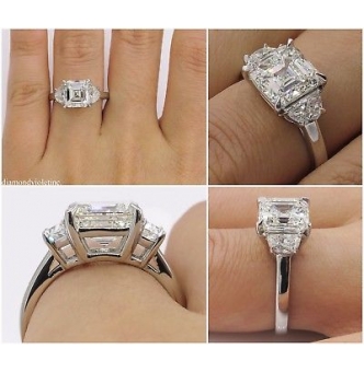 RESERVED... GIA 3.65ct Estate Vintage Asscher Diamond 3 Stone Engagement Wedding Platinum Ring 