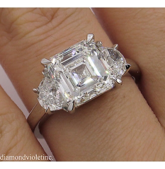 RESERVED... GIA 3.65ct Estate Vintage Asscher Diamond 3 Stone Engagement Wedding Platinum Ring 
