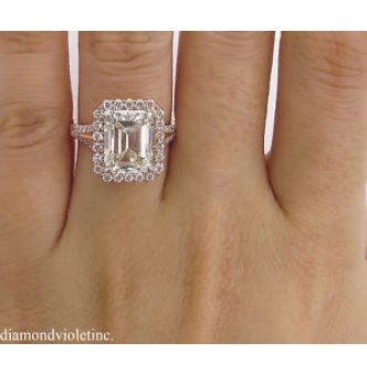 RESERVED... 5.02ct Estate Vintage Emerald cut Diamond Halo Engagement Wedding 14k Rose Gold Ring 