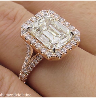 RESERVED... 5.02ct Estate Vintage Emerald cut Diamond Halo Engagement Wedding 14k Rose Gold Ring 