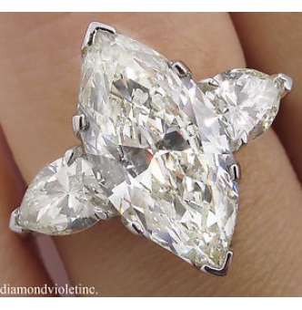 RESERVED...4.29ct Estate Vintage Marquise Diamond 3 Stone Engagement Wedding Platinum Ring 