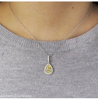 RESERVED.... GIA 2.55ct Estate Vintage Fancy Yellow Pear Diamond Platinum 18k Yellow Gold Pendant Necklace 