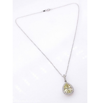 RESERVED.... GIA 2.55ct Estate Vintage Fancy Yellow Pear Diamond Platinum 18k Yellow Gold Pendant Necklace 