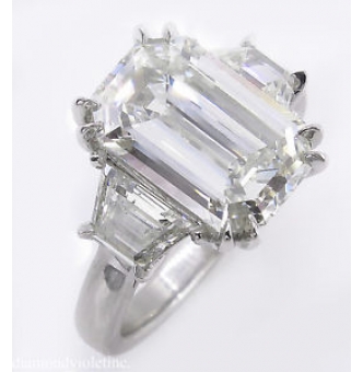RESERVED...5.01ct Estate Vintage Emerald cut Diamond 3 Stone Engagement ...