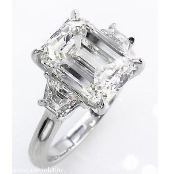 RESERVED... GIA 4.67 ct Estate Vintage Emerald Diamond 3 Stone Engagement Wedding Platinum Ring 