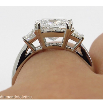 RESERVED GIA 3.55ct Estate Vintage Cushion Diamond 3 Stone Engagement Wedding Platinum Ring 