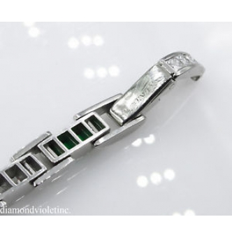RESERVED..... 9.10ct Estate Vintage Princess Diamond Green Emerald Tennis Channel set Bracelet Platinum