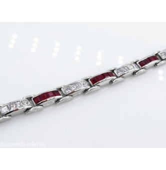 RESERVED..... 9.10ct Estate Vintage Princess Diamond Ruby Tennis Channel set Bracelet Platinum