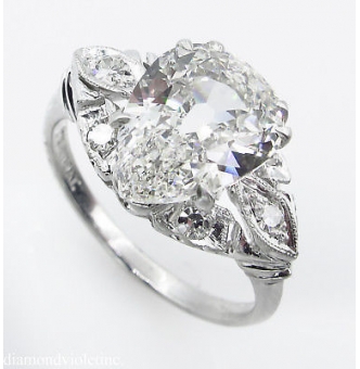 RESERVED.... GIA 3.08ct Antique Vintage Old Mine Pear Diamond Engagement Wedding Platinum Ring 
