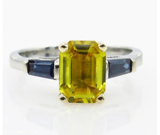 RESERVED... GIA 2.06ct Estate Vintage Yellow Blue Sapphire Engagement Wedding Platinum/18k Ring 