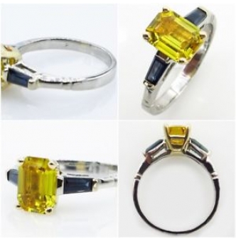 RESERVED... GIA 2.06ct Estate Vintage Yellow Blue Sapphire Engagement Wedding Platinum/18k Ring 