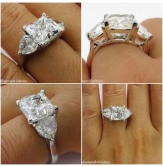 RESERVED... GIA 6.35ct Estate Vintage Princess Diamond 3 Stone Engagement Wedding Platinum Ring
