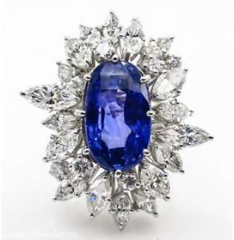 RESERVED...GIA 15.49ct Estate Vintage No Heat Blue Sapphire Diamond Engagement Anniversary Wedding Platinum Ring