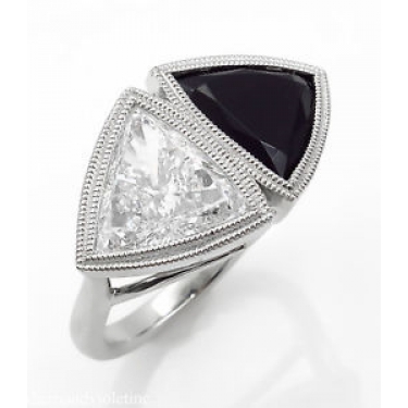GIA 3.88ct Estate Vintage Crossover Bypass Diamond Onyx Engagements Wedding Platinum Ring 