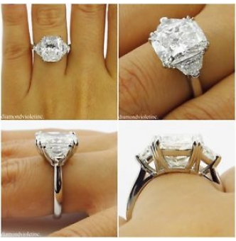 RESERVED... GIA 6.01ct Estate Vintage Cushion Diamond Three-stone Engagement Wedding Platinum Ring 