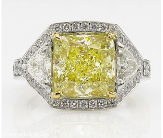 RESERVED... GIA 5.84ct Estate Vintage Fancy Yellow Cushion Diamond Three Stone Engagement Wedding Platinum Ring 