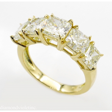 4.07ct Estate Vintage Radiant Diamond 5 Stone Engagement Wedding 18k Yellow Gold Band Ring 