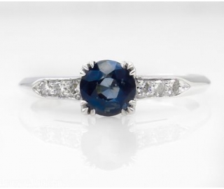 RESERVED... 0.80ct Antique Vintage Art Deco Blue Sapphire Diamond Engagement Wedding Platinum Ring 