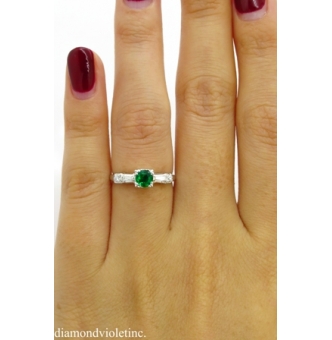 RESERVED... 0.50ct Antique Vintage Art Deco Green Emerald Diamond Engagement Wedding 14k White Gold Ring 