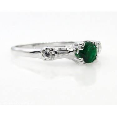 RESERVED... 0.50ct Antique Vintage Art Deco Green Emerald Diamond Engagement Wedding 14k White Gold Ring 