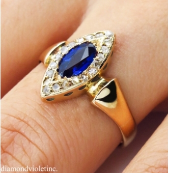 RESERVED.. 0.73ct Antique Vintage Victorian Sapphire and Diamond Engagement Wedding 18k Yellow Gold Ring 