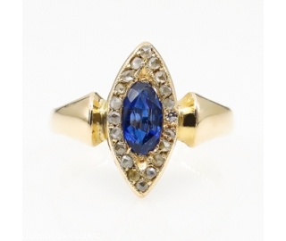 RESERVED.. 0.73ct Antique Vintage Victorian Sapphire and Diamond Engagement Wedding 18k Yellow Gold Ring 