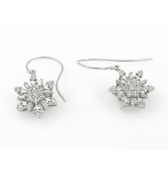 RESERVED 1.00ct Estate Vintage Diamond Snowflake Drop Earrings 14k White Gold
